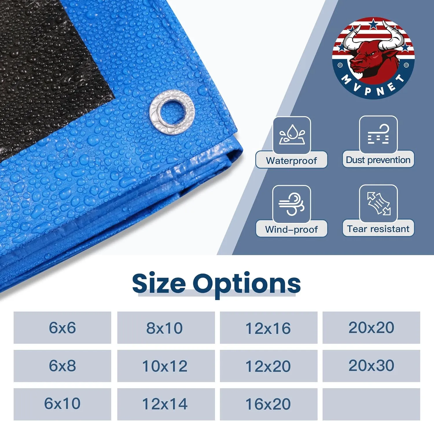 Tarp 12x14 Waterproof 7mil Blue/Black Multipurpose Tarps Uv Resistant Outdoor Tarp for Camping, Rooftops, Yards, Pools, Vehicles, Boats by-MVPNET