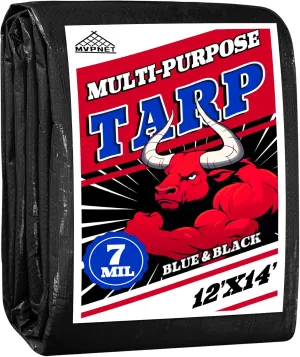 Tarp 12x14 Waterproof 7mil Blue/Black Multipurpose Tarps Uv Resistant Outdoor Tarp for Camping, Rooftops, Yards, Pools, Vehicles, Boats by-MVPNET