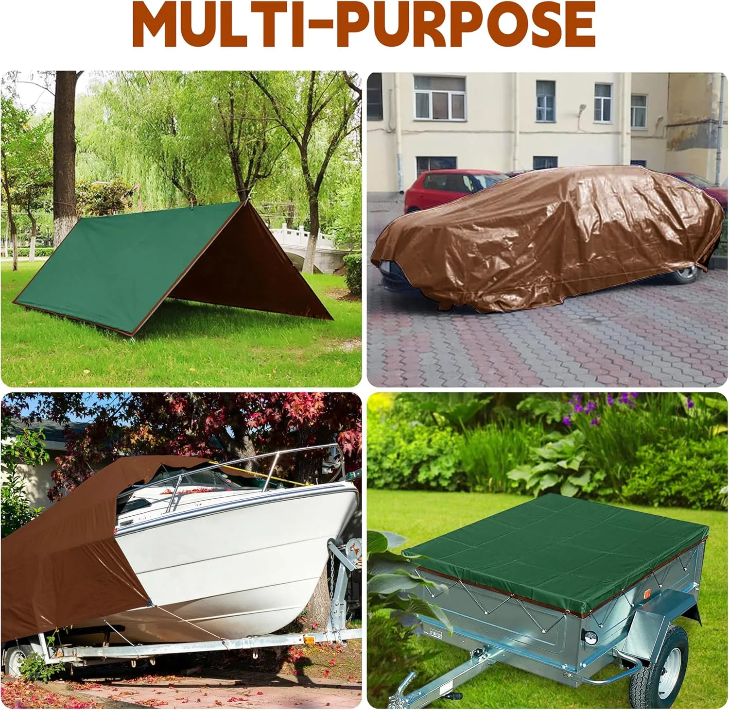 Tarp 8x10(4 Packs) ft 100% Waterproof 7mil Durable Grommets and Reinforced Edges,Uv Resistant,Green/Brown Tarp,Emergency Rain Shelter,Outdoor Cover and Camping Use -by MVPNET