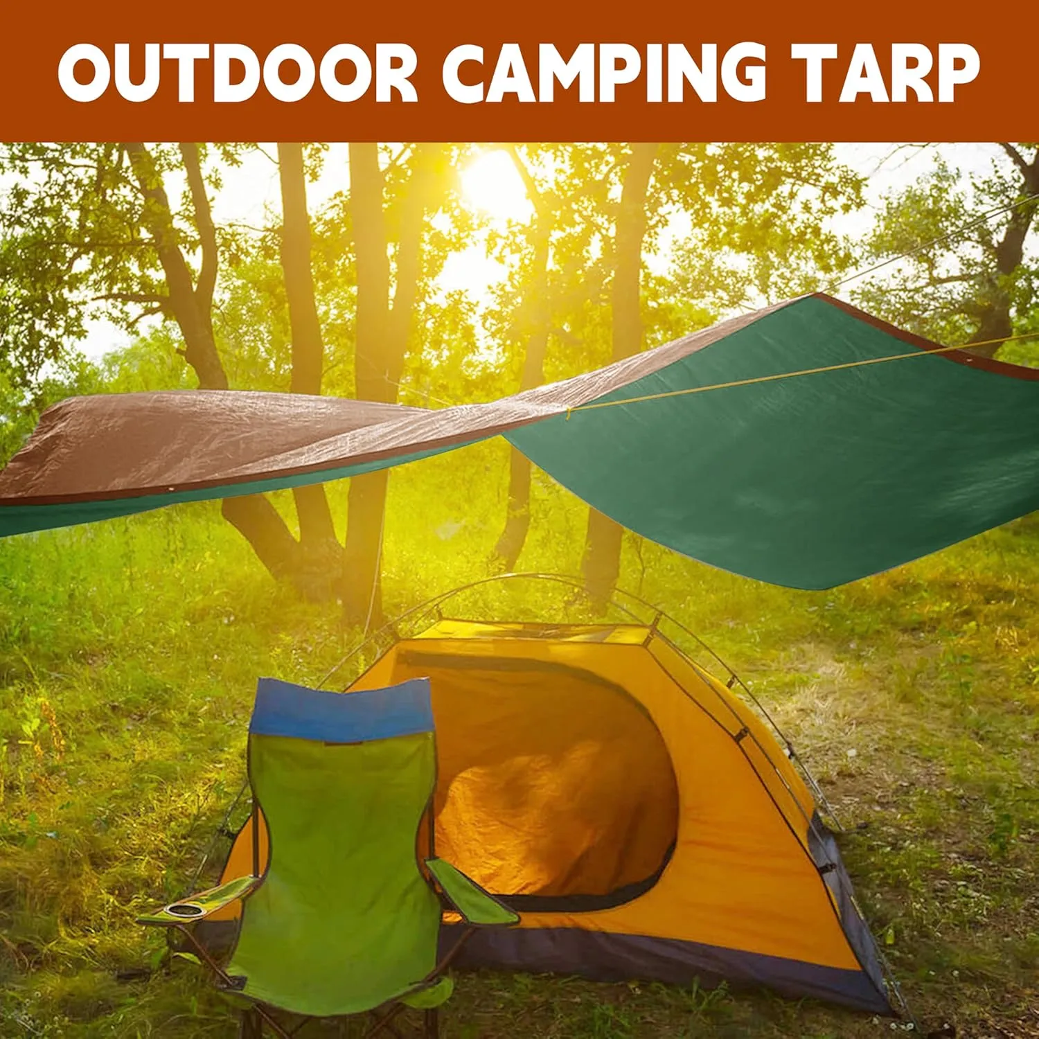 Tarp 8x10(4 Packs) ft 100% Waterproof 7mil Durable Grommets and Reinforced Edges,Uv Resistant,Green/Brown Tarp,Emergency Rain Shelter,Outdoor Cover and Camping Use -by MVPNET