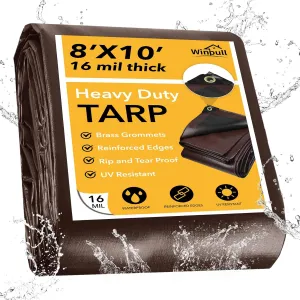 Tarp 8x10FT, 16 Mil Heavy Duty Waterproof Tarp, Large Multipurpose Cover with Brass Grommets and Reinforced Edges, UV Resistant Thick Poly Tarps for Outdoor Camping Tent Pool Car Tent