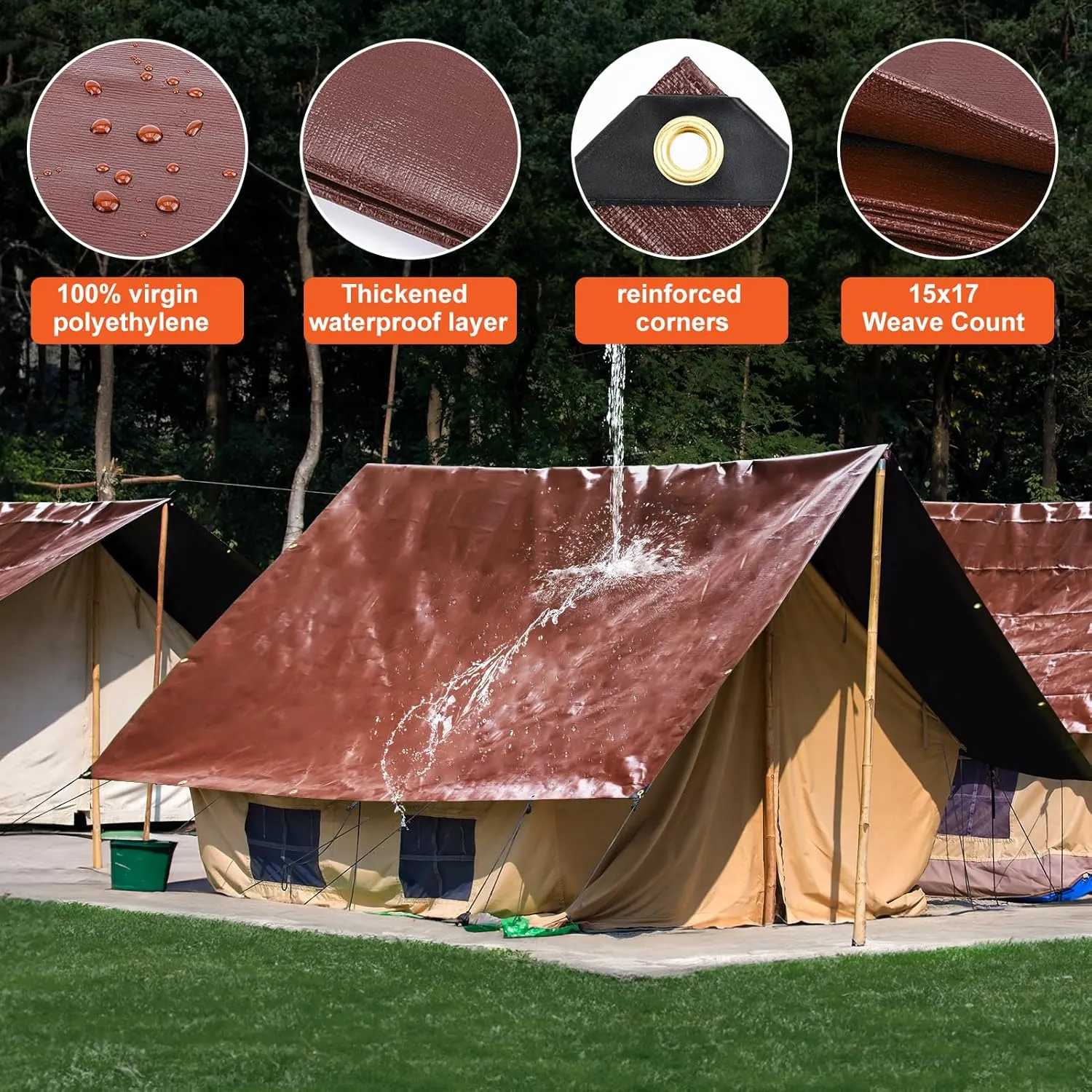 Tarp 8x10FT, 16 Mil Heavy Duty Waterproof Tarp, Large Multipurpose Cover with Brass Grommets and Reinforced Edges, UV Resistant Thick Poly Tarps for Outdoor Camping Tent Pool Car Tent