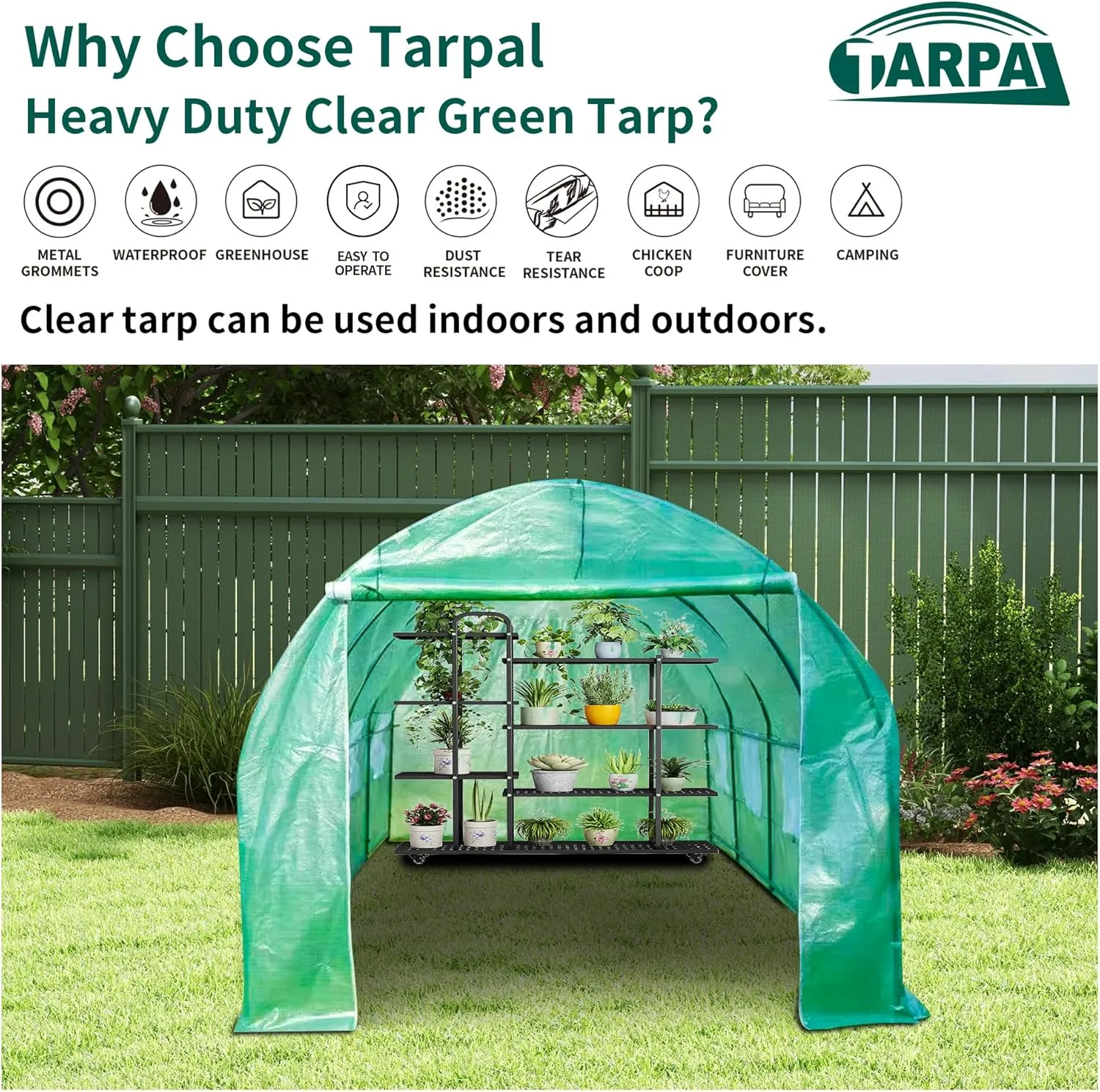 TARPAL 10'x12' Clear Green Tarp Heavy Duty Waterproof 12mil with Grommets or Zip Ties for Large Greenhouses for Outdoors Garden,Farm,Chicken Coops