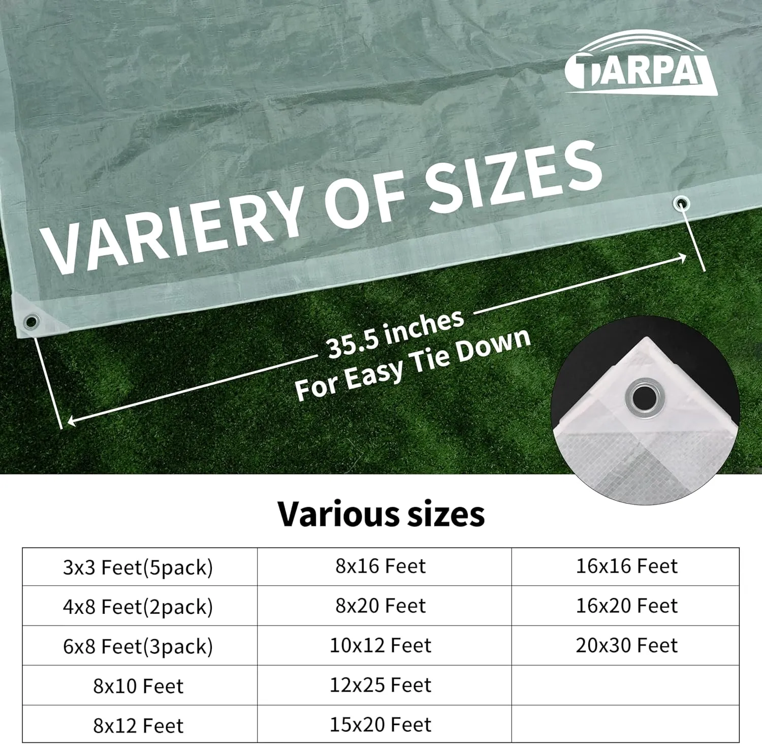 TARPAL 16'x20' Semi Clear White Tarp Waterproof Green House Cover with Grommets 7.5mil Clear Poly tarps for Gardening,Farm, Garden,Chicken Coops，Outdoor