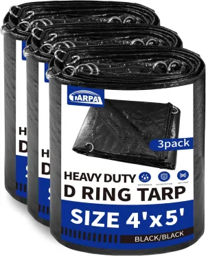 TARPAL Tarp 4x5 Feet (3pack) Heavy Duty Tarps 14mil D-Ring Waterproof Tarp for Outdoors UV Protection Triangular Sewing Design Reinforced Corners and Edges（Black）