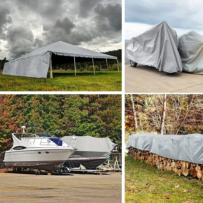 Tarpaulin 2x2m 2x3 3*3 3x4 3mx5 Car Waterproof Shade Tarp Tent Camping Sun Shade Sail Double Silver Awning Canopy Rain Cover