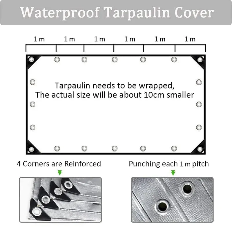 Tarpaulin 2x2m 2x3 3*3 3x4 3mx5 Car Waterproof Shade Tarp Tent Camping Sun Shade Sail Double Silver Awning Canopy Rain Cover
