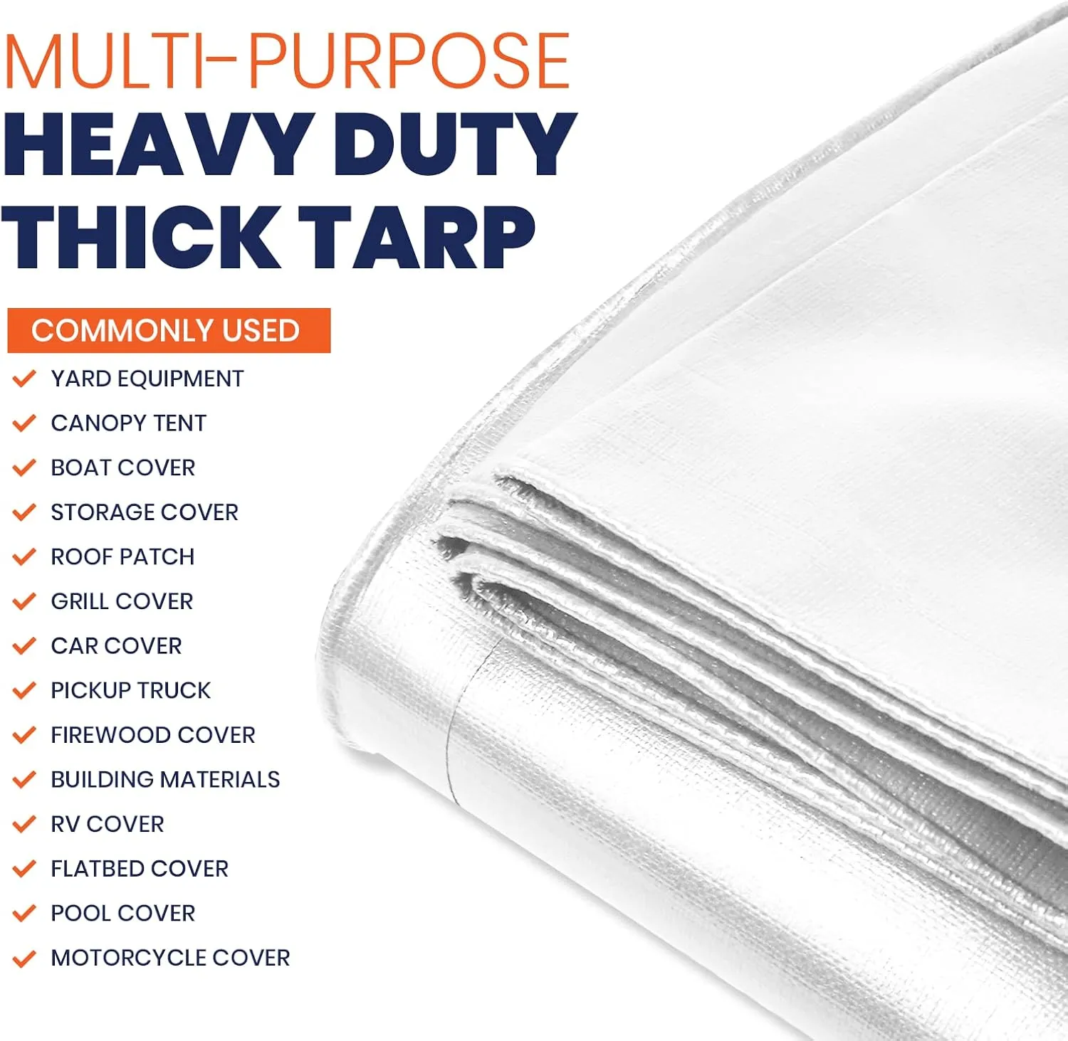 Tarpco Safety Extra Heavy Duty 14 Mil Tarp Cover, Waterproof, UV Resistant, Rip and Tear Proof, Poly Tarpaulin with Reinforced Edges for Roof, Camping, Patio, Pool, Boat (White 12′ X 25′)