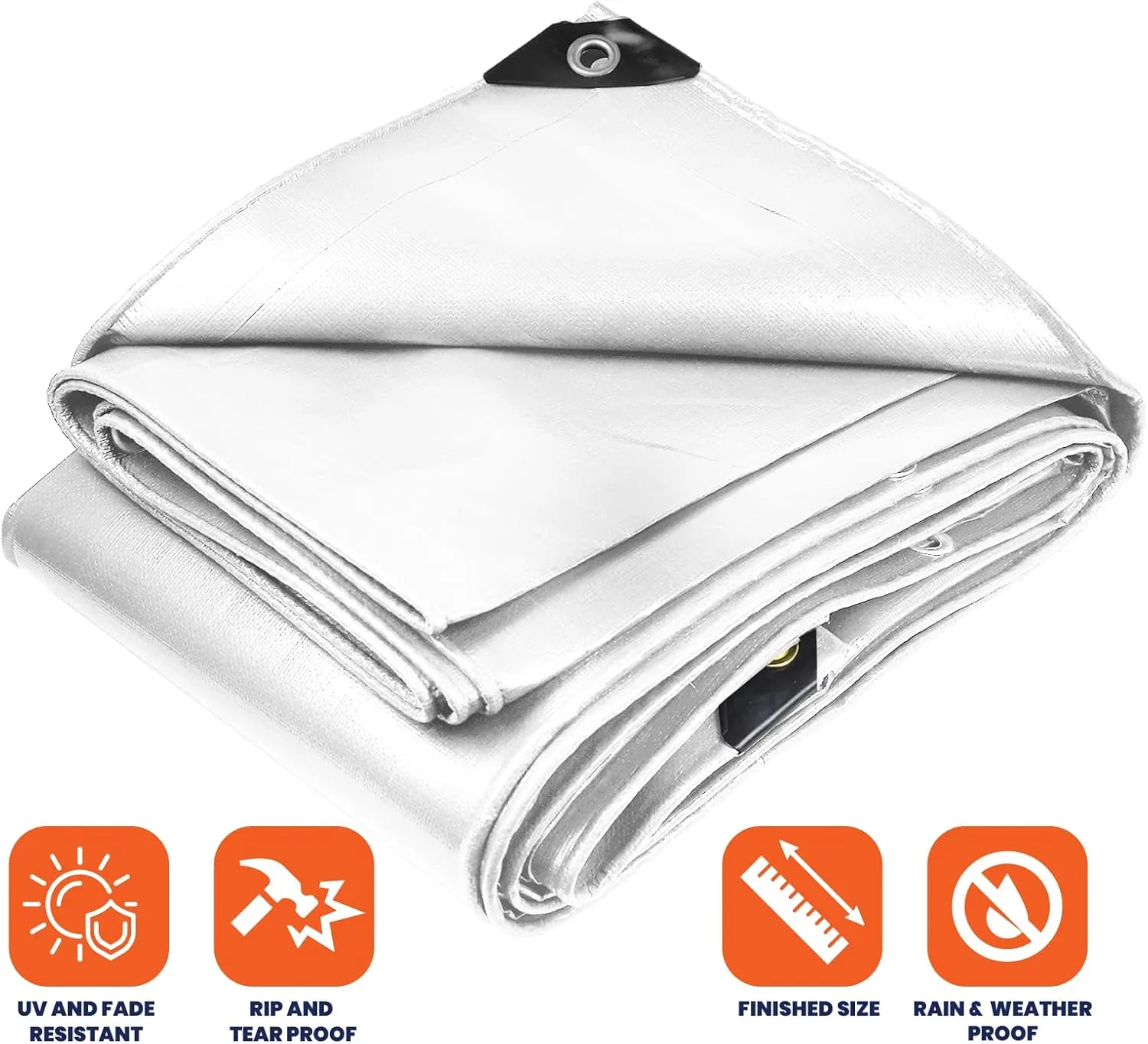 Tarpco Safety Extra Heavy Duty 14 Mil Tarp Cover, Waterproof, UV Resistant, Rip and Tear Proof, Poly Tarpaulin with Reinforced Edges for Roof, Camping, Patio, Pool, Boat (White 12′ X 25′)