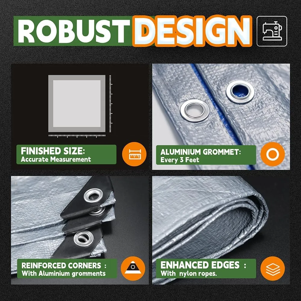 Tarps 8x10 Feet (2 Pack) - 5.5 Mil, Multipurpose Waterproof Poly Tarp Cover with Metal Grommets and Reinforced Edges, Silver/Blue Tarp by RAINDEWAY