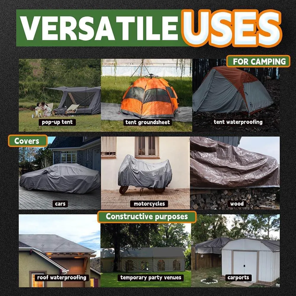 Tarps 8x10 Feet (2 Pack) - 5.5 Mil, Multipurpose Waterproof Poly Tarp Cover with Metal Grommets and Reinforced Edges, Silver/Blue Tarp by RAINDEWAY