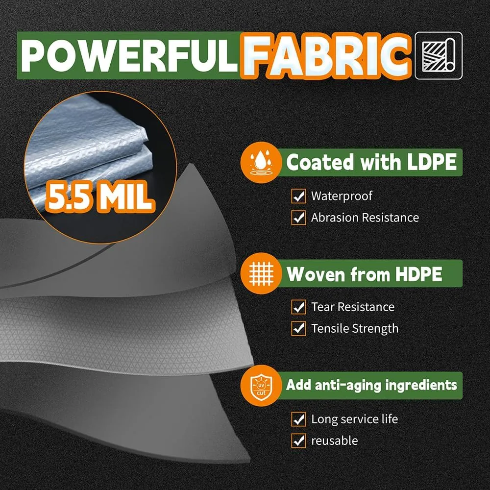 Tarps 8x10 Feet (2 Pack) - 5.5 Mil, Multipurpose Waterproof Poly Tarp Cover with Metal Grommets and Reinforced Edges, Silver/Blue Tarp by RAINDEWAY