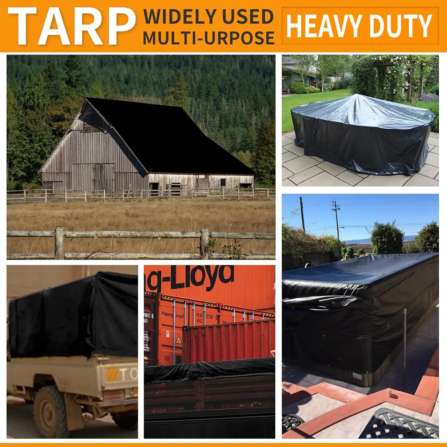 Tarps Heavy Duty Waterproof 20x20ft,Black Plastic Tarps 12Mil Multipurpose Outdoor Tarp Cover Poly Tarpaulin for Emergency Rain or Sun, Roof, Patio Furniture, Firewood, Canopy