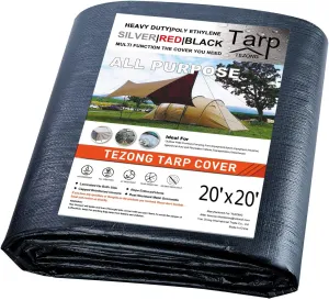 Tarps Heavy Duty Waterproof 20x20ft,Black Plastic Tarps 12Mil Multipurpose Outdoor Tarp Cover Poly Tarpaulin for Emergency Rain or Sun, Roof, Patio Furniture, Firewood, Canopy