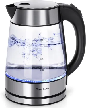 Taylor Swoden Glass Hot Water Kettle Electric for Tea and Coffee 1.7 Liter Fast Boiling Electric Kettle Cordless Water Boiler with Auto Shutoff & Boil Dry Protection