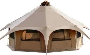 Teepee Camping Tent Cotton Tent Pyramid Yurt Tent Multi-Person Family Glamping Tent Double Layer Large Waterproof Tents for 8-10 Person, 450X450X280CM, Dark Brown