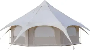 Teepee Camping Tent Cotton Tent Pyramid Yurt Tent Multi-Person Family Glamping Tent Double Layer Large Waterproof Tipi Tents for 8-10 Person