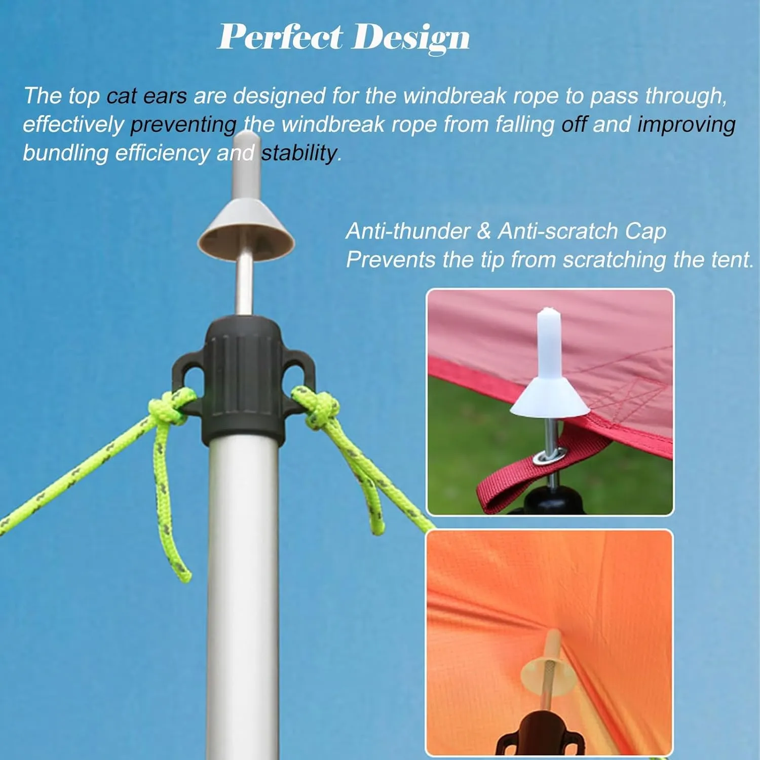 Telescoping Aluminum Alloy Tarp Poles Waterproof Non-Slip, Lightweight Adjustable Tent Pole with Silicone Feet Cover, Portable Camping Pole for Hiking(Silver)