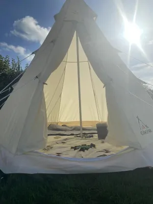 Tent 4 Season 9.85ft Glamping, Ideal for Family Camping, Hiking,Canvas Tent with Aluminum Pole. Support Camouflage Fabric Customization