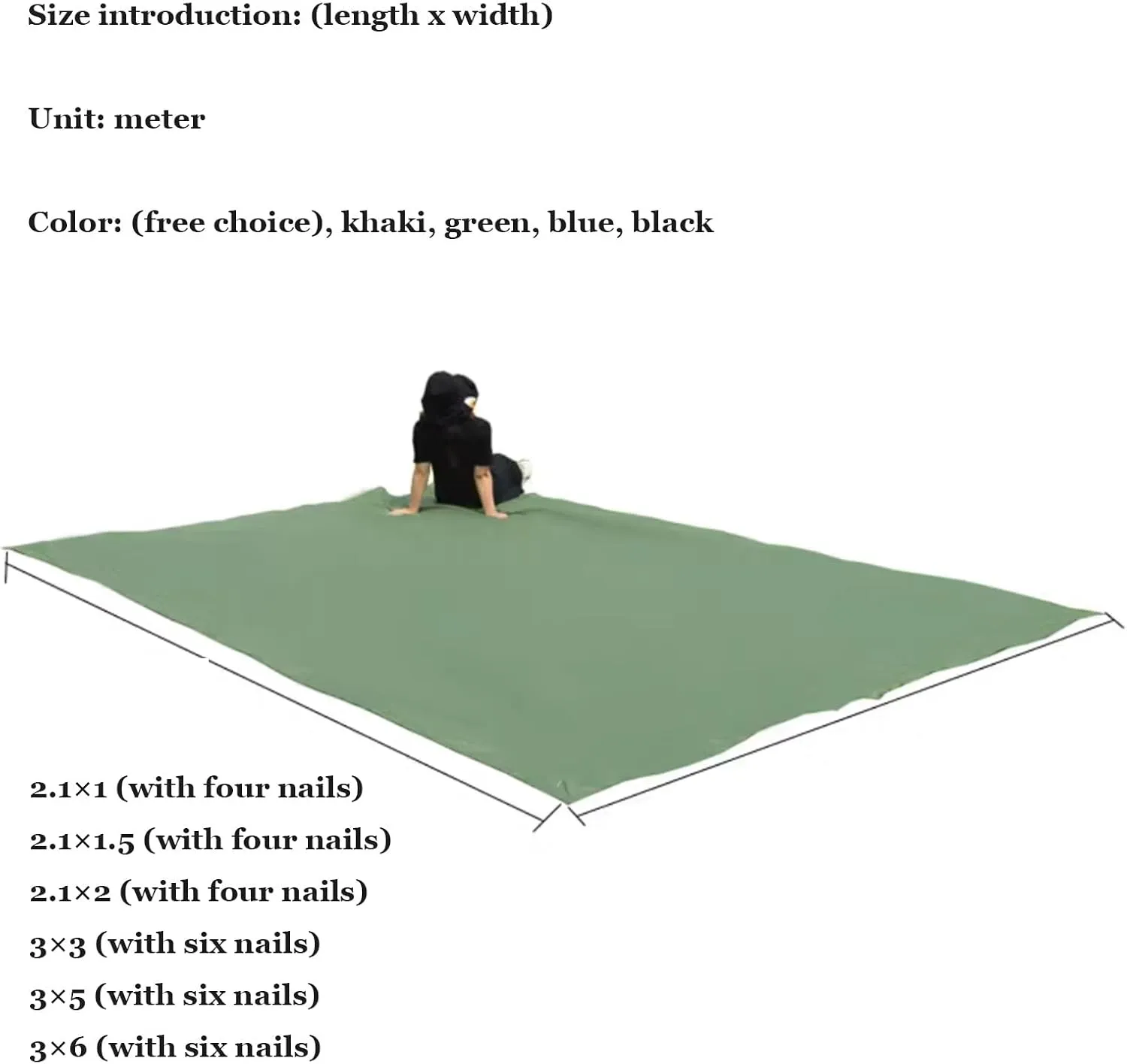 Tent Footprint, Waterproof Camping Tarp with Ground Spikes, Oxford Cloth Ground Tarp with Backpack Storage, Moisture Proof Floor Mat for Outdoor Hiking Camping(Black,2.1x1)