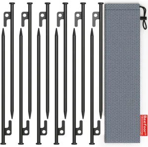 Tent Stakes 12 inch Heavy Duty Tent Pegs Tarp Pegs Camping Stakes for Outdoor Camping Canopy and tarp Suitable For High Winds and All Kinds of Ground 12pc Outdoor Metal Stakes with Storage Bag