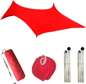 Tent Tarps Beach Sunshade Lightweight Sun Shade Canopy Tent with 2 Support Iron,4 Rope,1 Packing Bag Outdoor Parks Camping Large Portable Shelter Tarp for Backpacking, Hiking (Color : Red) (Red)