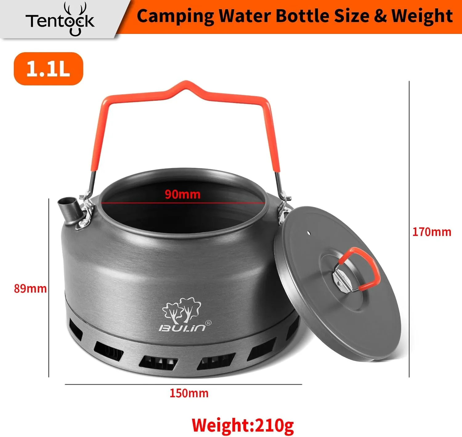 Tentock Camping Kettle Tea Pots Portable Hard Aluminum Campfire Kettle for Boiling Water Backpacking Outdoor Activities（L1)