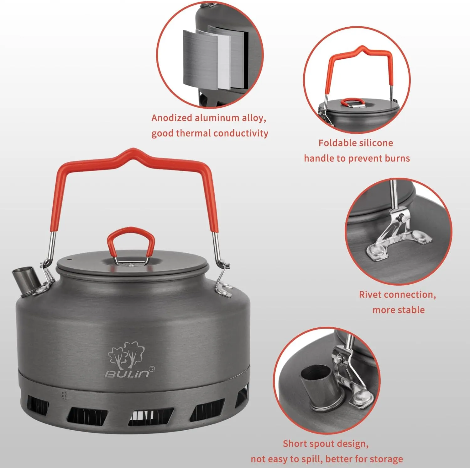 Tentock Portable Hard Aluminum Camping Kettle Camping Tea Pots Campfire Kettle for Boiling Water for Backpacking Outdoor Activities