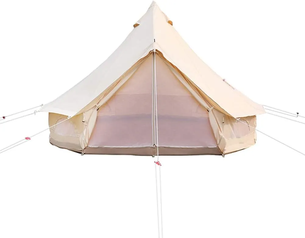 Tents for Camping 4 Season Cotton Bell Glamping Tent Outdoor Family Camping Tent with Zipped Groundsheet Mesh Door for Camping Hunting, Beige