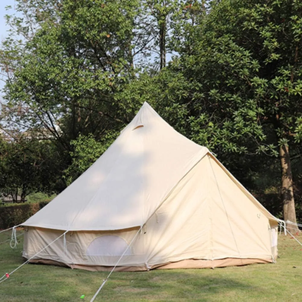 Tents for Camping 4 Season Cotton Bell Glamping Tent Outdoor Family Camping Tent with Zipped Groundsheet Mesh Door for Camping Hunting, Beige