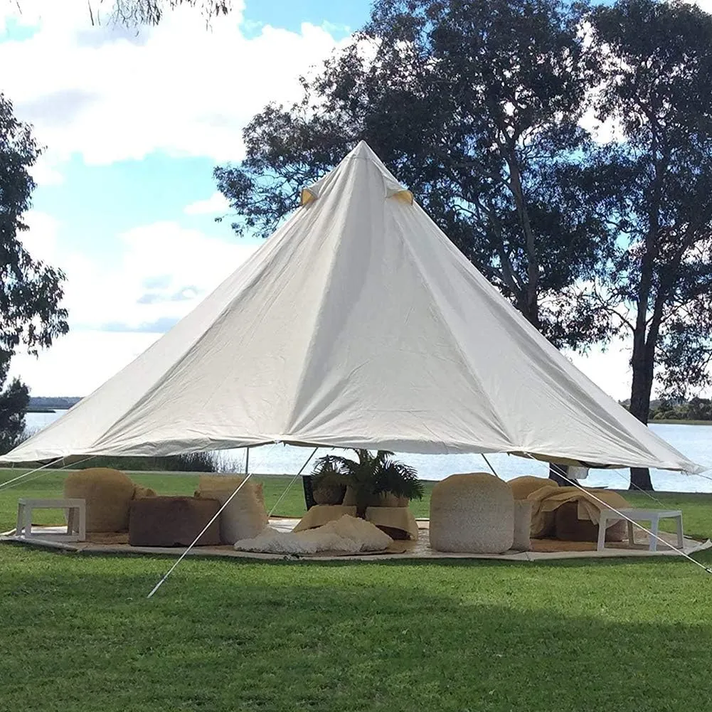 Tents for Camping 4 Season Cotton Bell Glamping Tent Outdoor Family Camping Tent with Zipped Groundsheet Mesh Door for Camping Hunting, Beige