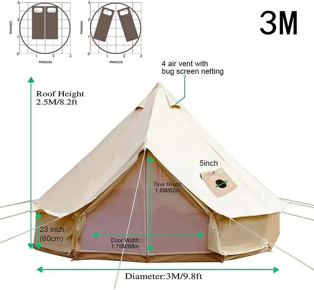 Tents Oxford Cloth 4-Season Tent Family Teepee Camping Tent with Stove Hole for Outdoor Hunting Glamping (White 300X300X200CM) (White 300X300X200CM) (White 400X400X250CM)