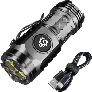 Three-Eyed Monster Mini Flashlight, German Three-Eyed Monster Mini Flash Super Power Flashlight USB Rechargeable Portable 5 Modes Zoomable IPX7 Waterproof LED Flashlight