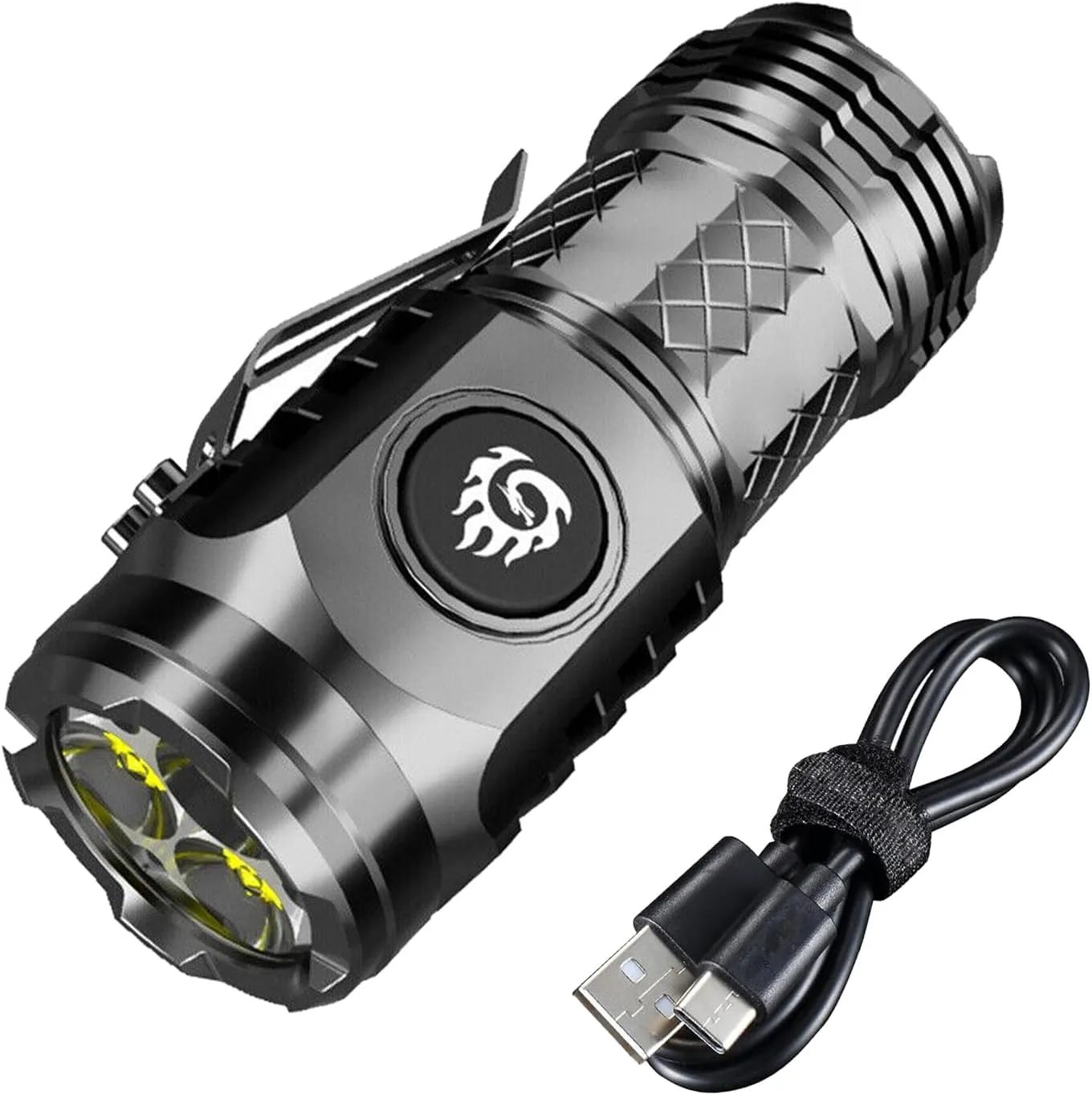 Three-Eyed Monster Mini Flashlight, German Three-Eyed Monster Mini Flash Super Power Flashlight USB Rechargeable Portable 5 Modes Zoomable IPX7 Waterproof LED Flashlight