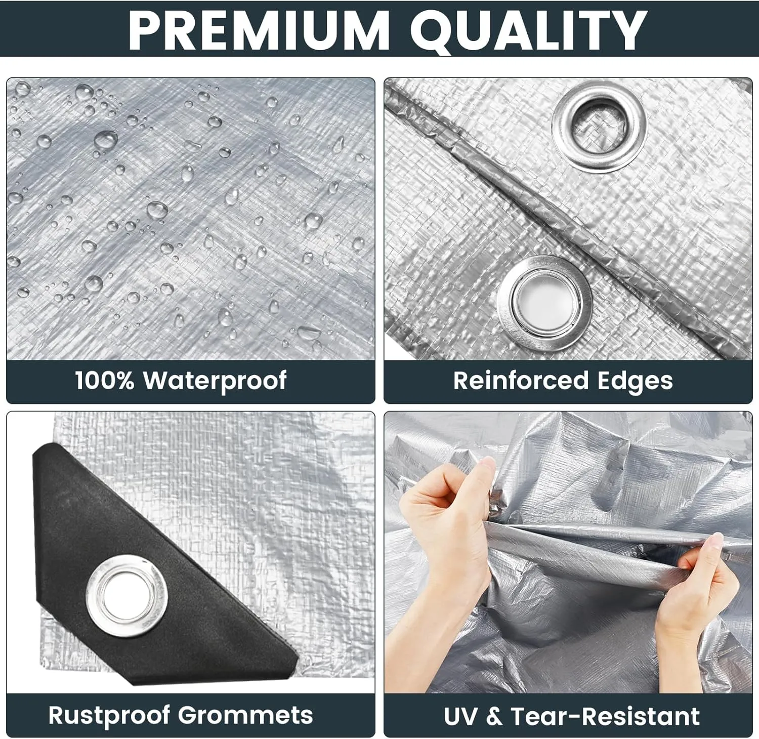 TICONN Heavy Duty Tarp Cover, Extra Thick Tarps Waterproof Tear and Rip Proof UV Resistant Tarpaulin with Reinforced Grommets and Edges (5.5 Mil, 8'x10')