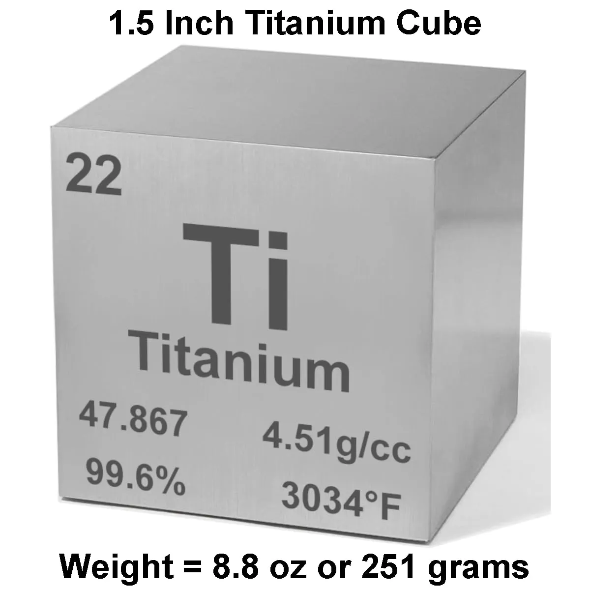 Titanium 1.5" Metal Density Cube - 99.6% Pure Element for Chemistry - Periodic Table Design Educational Scientific Elemental Specimen
