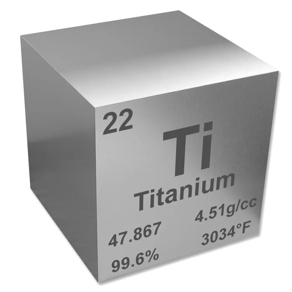 Titanium 1.5" Metal Density Cube - 99.6% Pure Element for Chemistry - Periodic Table Design Educational Scientific Elemental Specimen