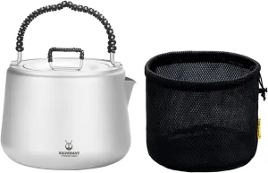 Titanium Camping Kettle, Titanium Pot with Lid Folding Bail Handle Camping Coffee & Tea Pot for Outdoor Backpacking Hiking Teapot 1200ml - Sandblasted