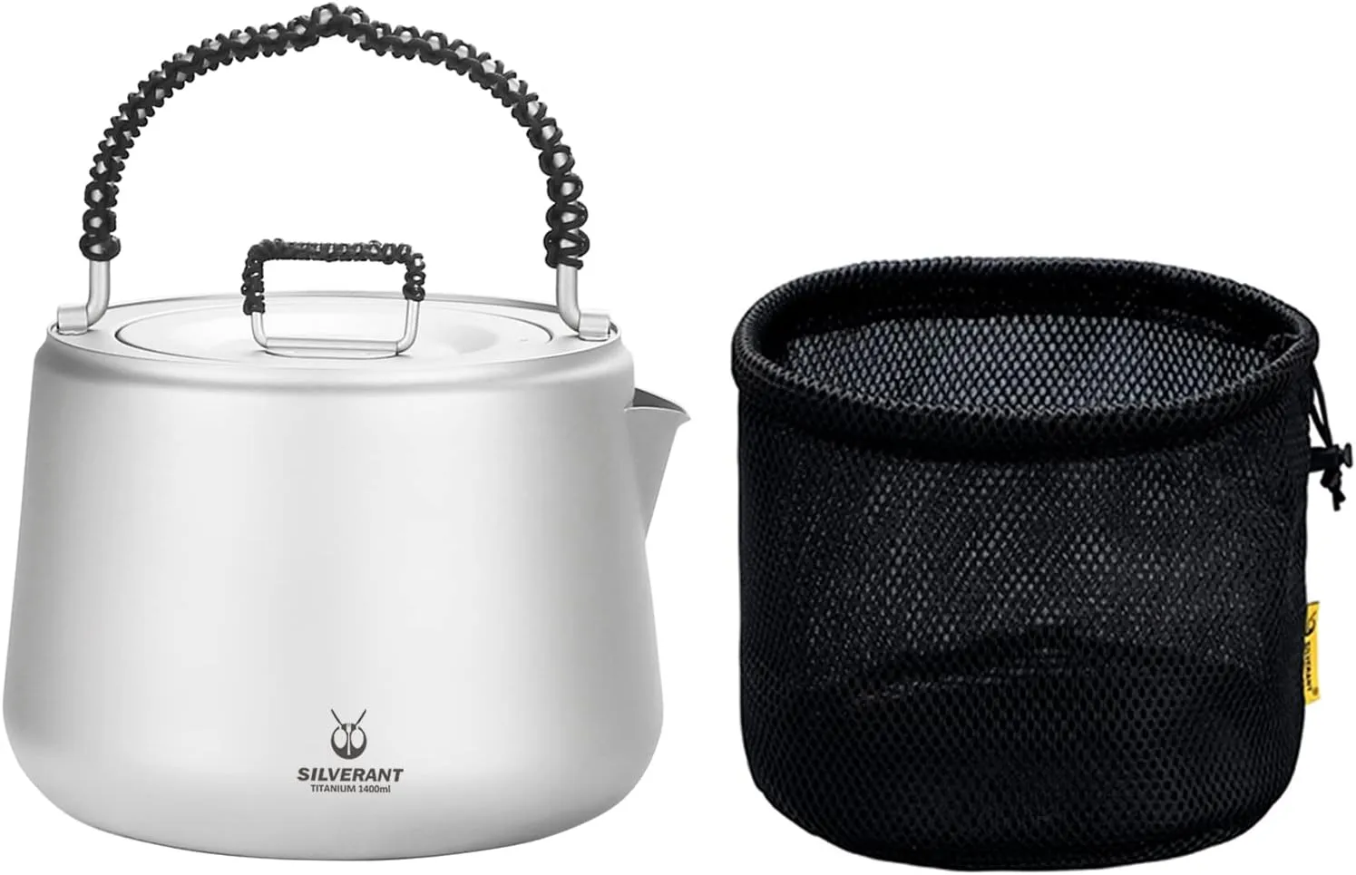 Titanium Camping Kettle, Titanium Pot with Lid Folding Bail Handle Camping Coffee & Tea Pot for Outdoor Backpacking Hiking Teapot 1200ml - Sandblasted