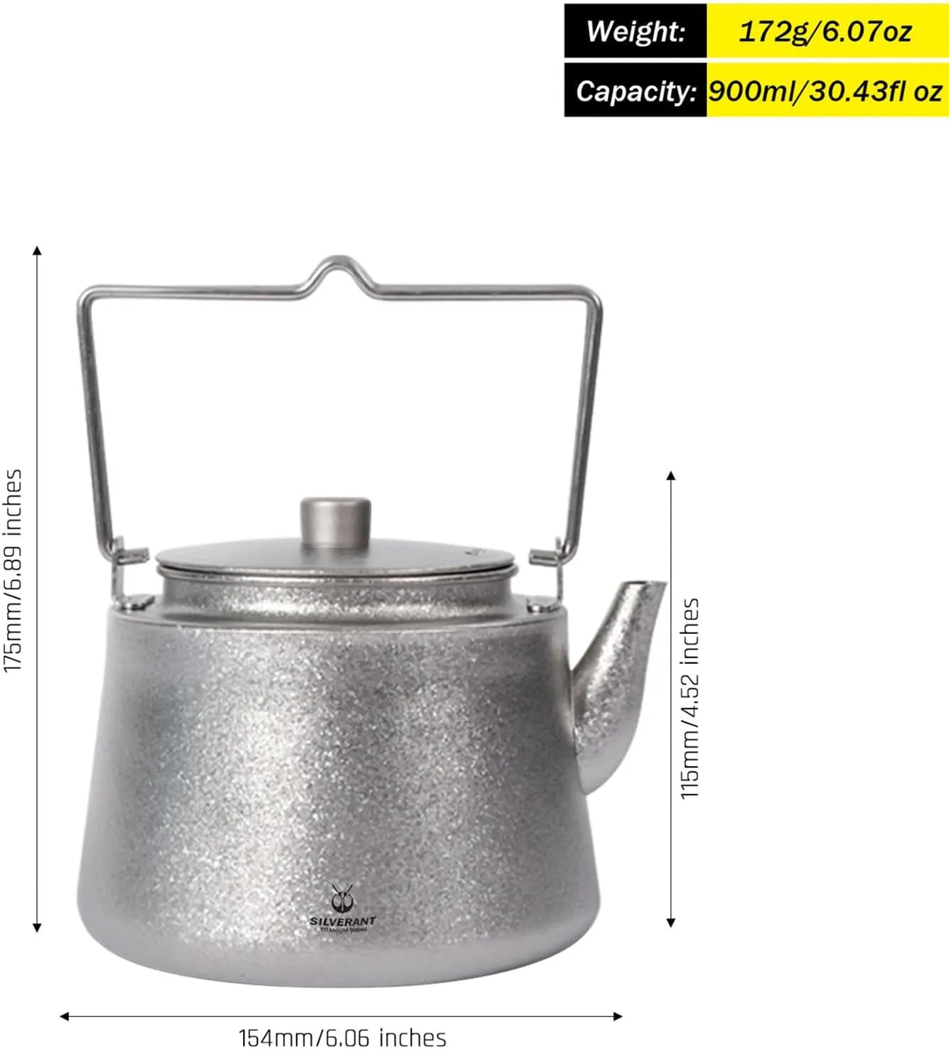 Titanium Camping Kettle, Titanium Pot with Lid Folding Bail Handle Camping Coffee & Tea Pot for Outdoor Backpacking Hiking Teapot 900ml/30.43 fl oz- Crystallized