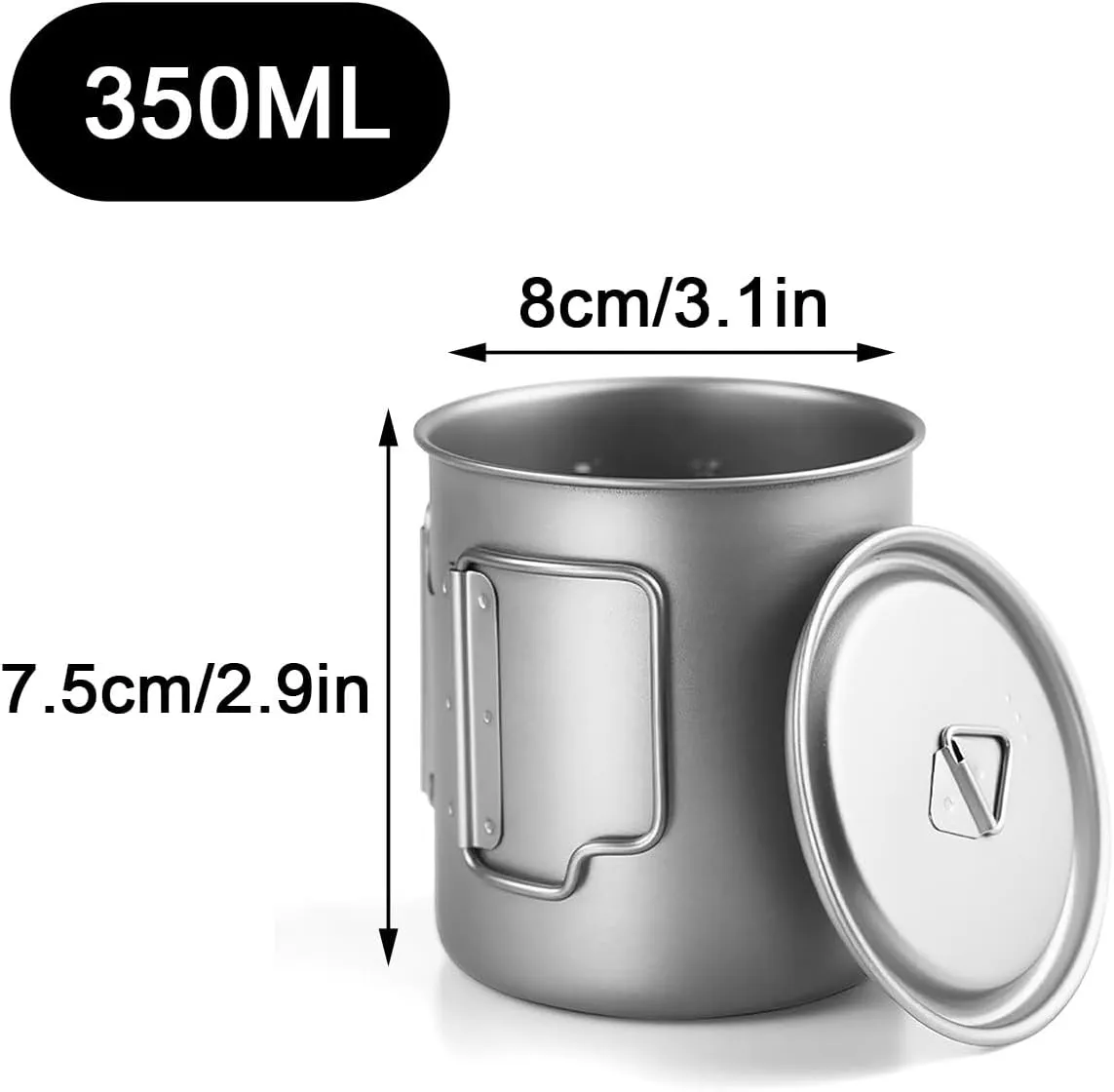 Titanium Pot, Camping Coffee Mugs, Camping Cookware, with Lid and Foldable Handle, Backpacking Cup for Outdoor Hiking Cooking(350ML)