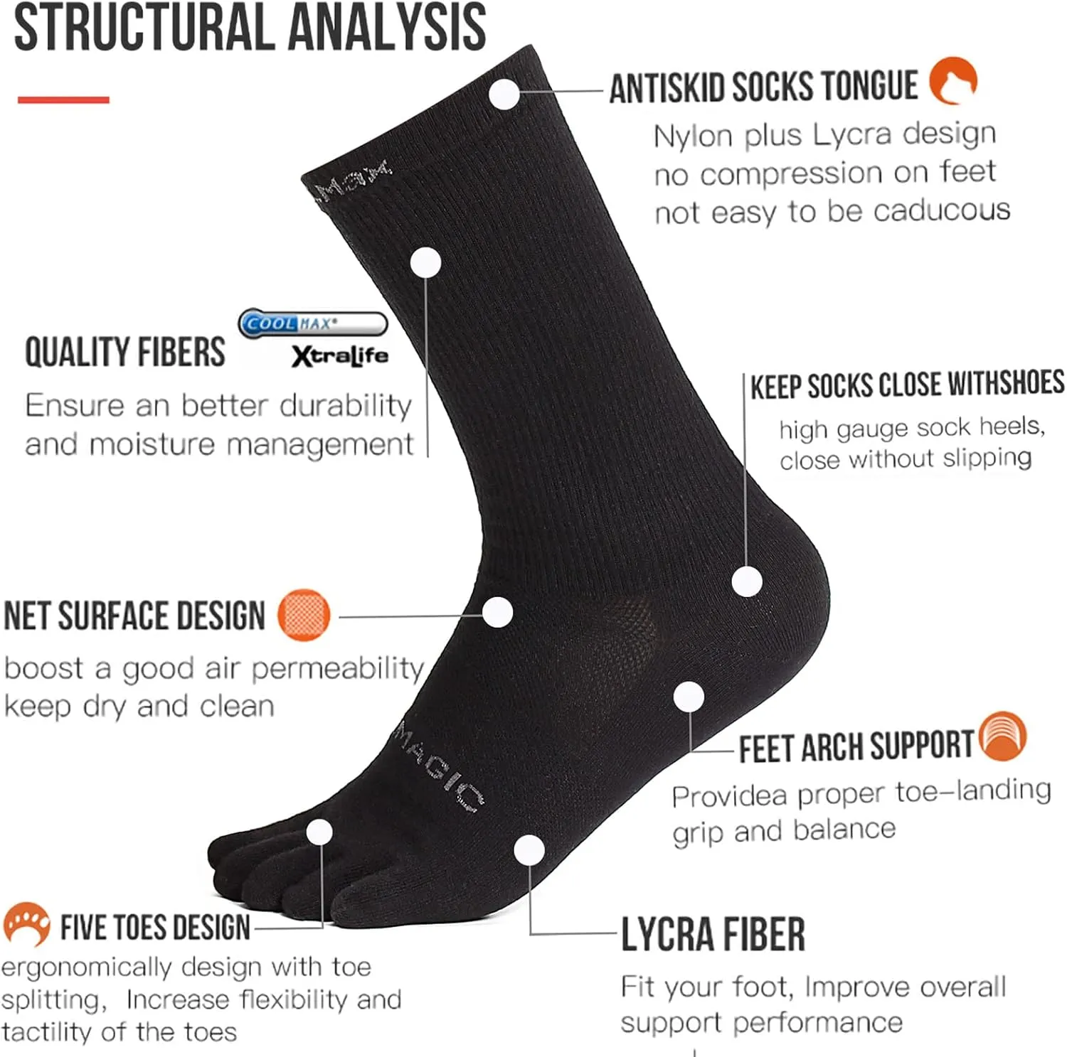 Toe Socks Men Women Athletic Running Coolmax Five Finger Crew Socks Comfortable Breathable Lightweight 3-Pairs