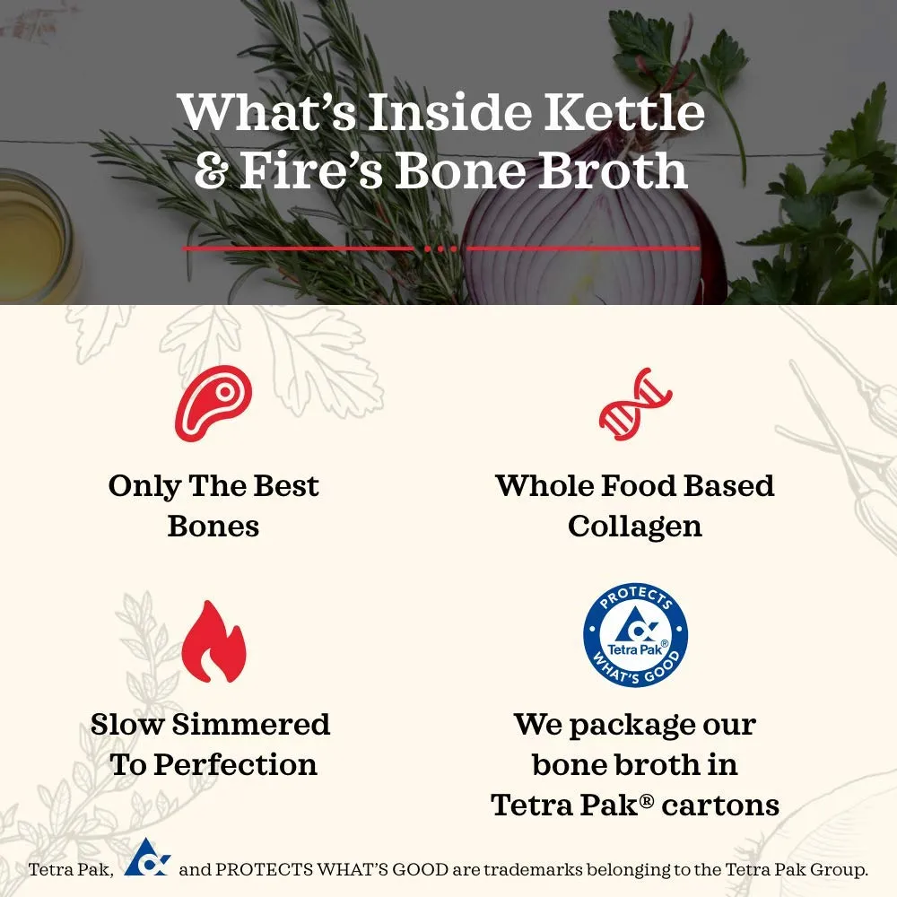 Tom Yum Chicken Keto Bone Broth, Chicken by Kettle and Fire, Keto Diet, Paleo Friendly, Gluten Free, with Collagen, 4g Net Carbs, 6g of Protein (Pack of 6)