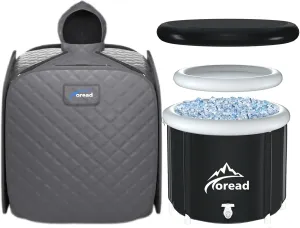 TOREAD Sauna and Cold Plunge Combo-Portable Folding Steam Sauna with 1000W Generator and Remote Control, Fast Heating in 6 Min Home Sauna Tent & Ice Bath Tub-87gal Portable Cold Plunge Tub with Carry