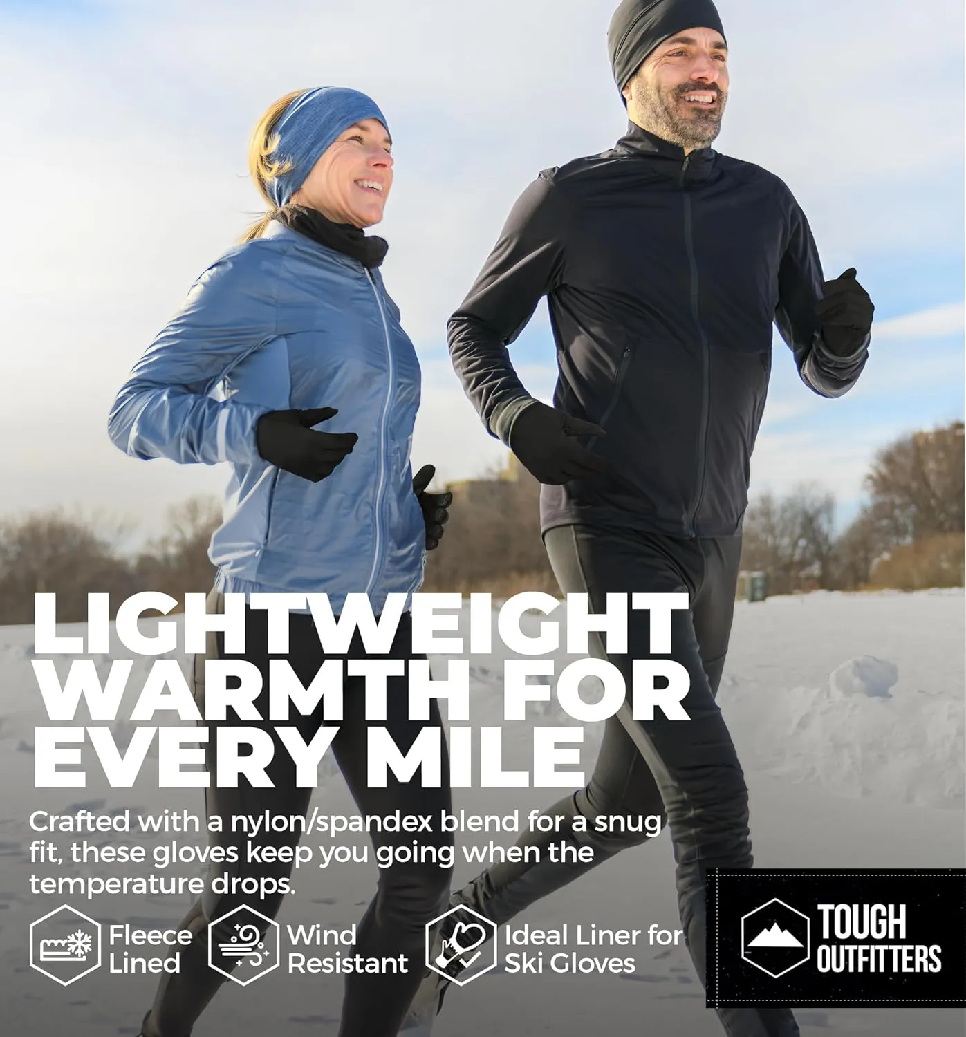 Tough Outdoors Running Gloves for Men & Women - Winter Liners & Touchscreen - Lightweight & Hiking Gloves