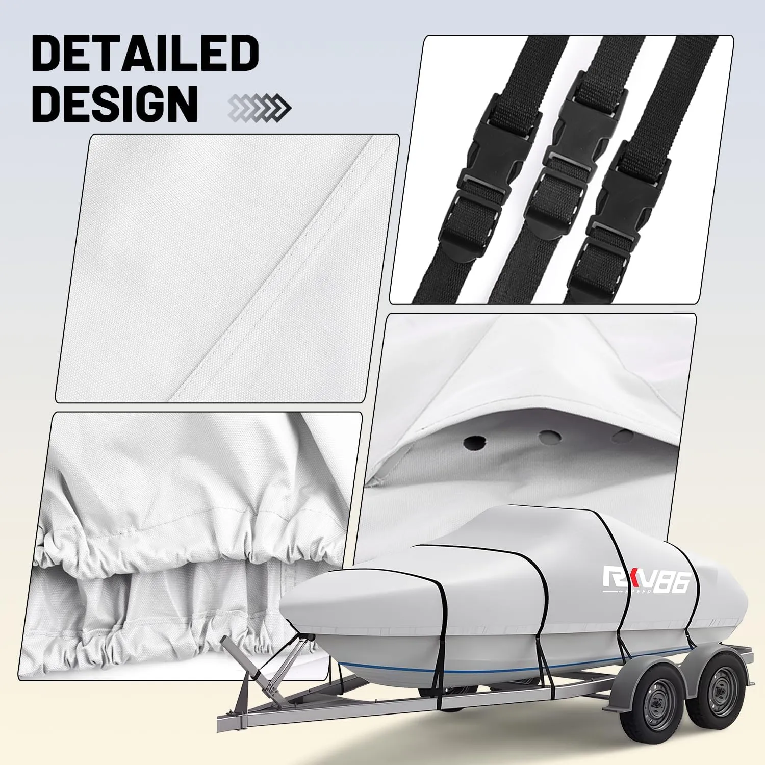 Trailerable Boat Cover, 17'- 19' Heavy Duty 600D Waterproof Tarp Covers with Storage Bag, Marine Grade Polyester Canvas, Fits 17-19ft Bass Boat, V-Hull, Tri-Hull, Runabout Bowrider Boat (Silver)