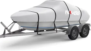 Trailerable Boat Cover, 17'- 19' Heavy Duty 600D Waterproof Tarp Covers with Storage Bag, Marine Grade Polyester Canvas, Fits 17-19ft Bass Boat, V-Hull, Tri-Hull, Runabout Bowrider Boat (Silver)