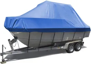 Trailering Boat Covers,420D Oxford Heavy-Duty Boat Cover Waterproof Center Console Cover,Fit V-Hull Tri-Hull Fishing Ski Pro-Style Bass Boats Uv Resistant Boat Tarp,Blue,14~16FT