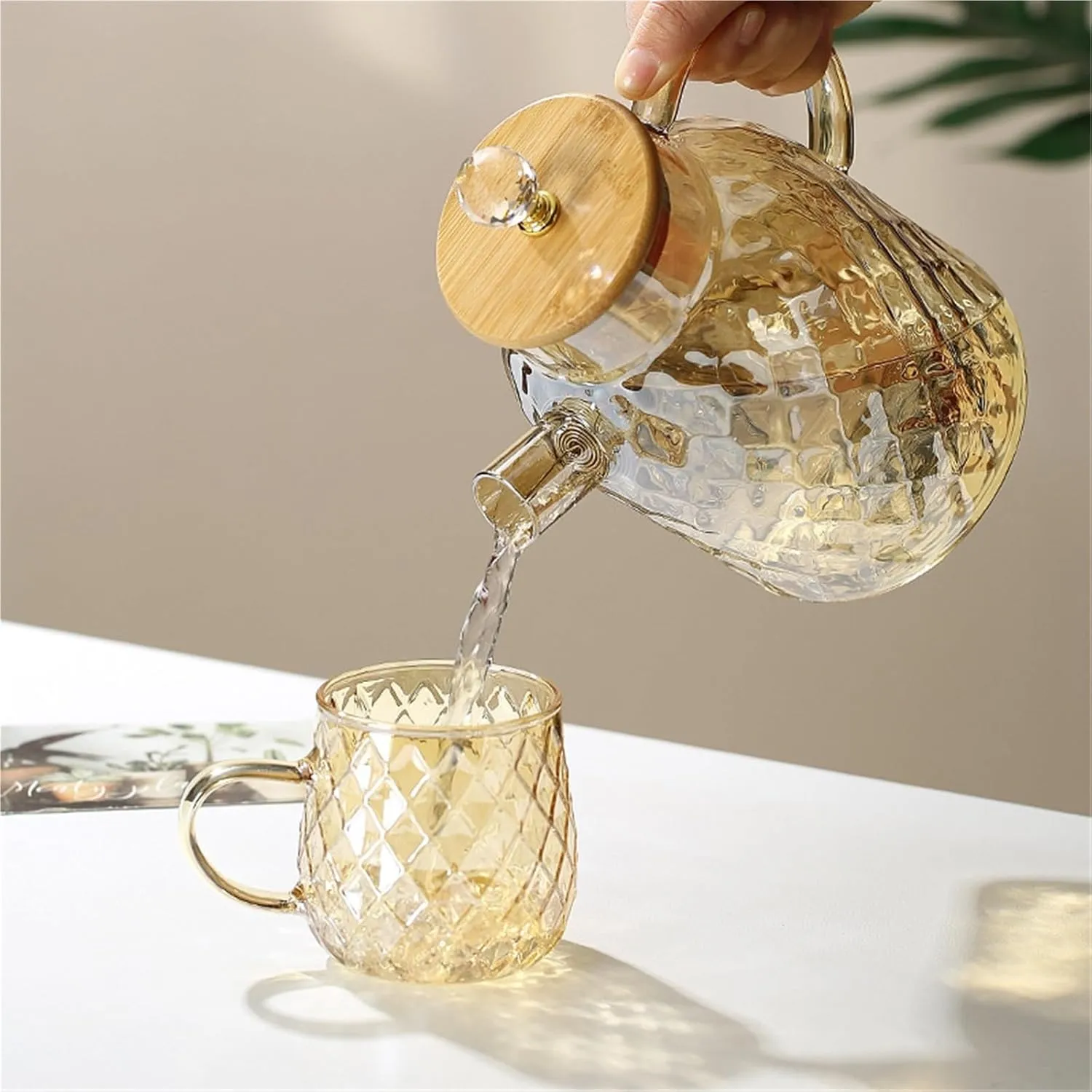 Transparent Borosilicate Glass Teapot Heat-Resistant Flower Tea Puer Kettle Cup Office Home Tools(1000ML)