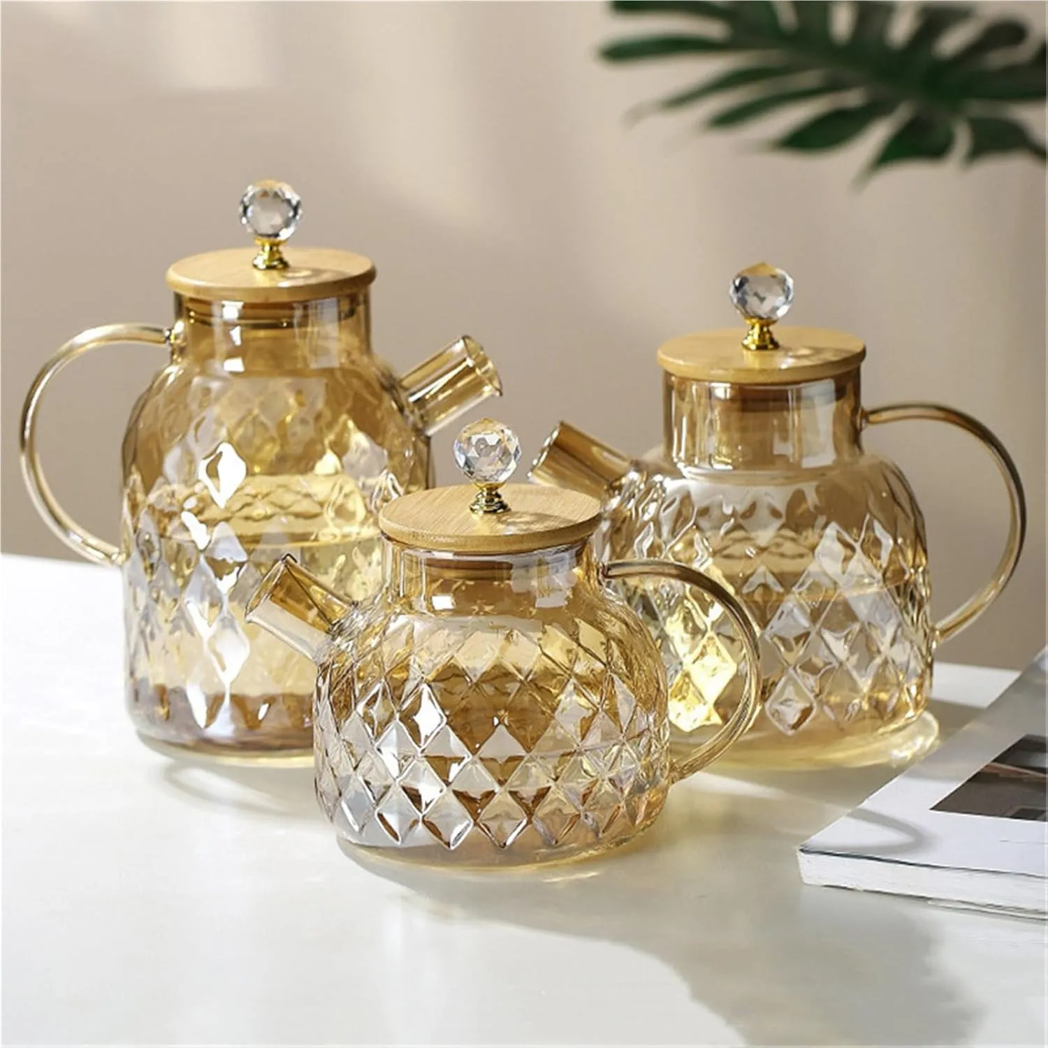 Transparent Borosilicate Glass Teapot Heat-Resistant Flower Tea Puer Kettle Cup Office Home Tools(1000ML)